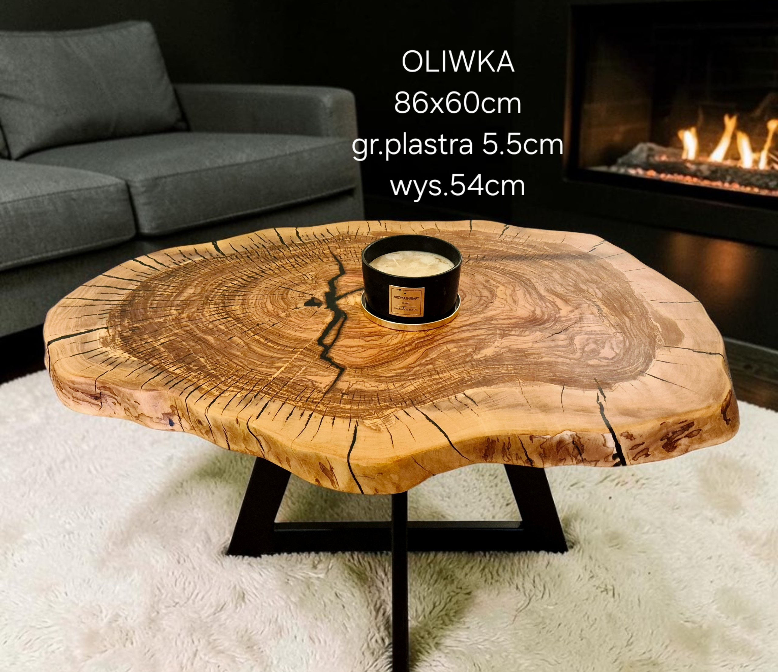 Stolik kawowy 86x60cm OLIWKA plaster drewna loft OD RĘKI