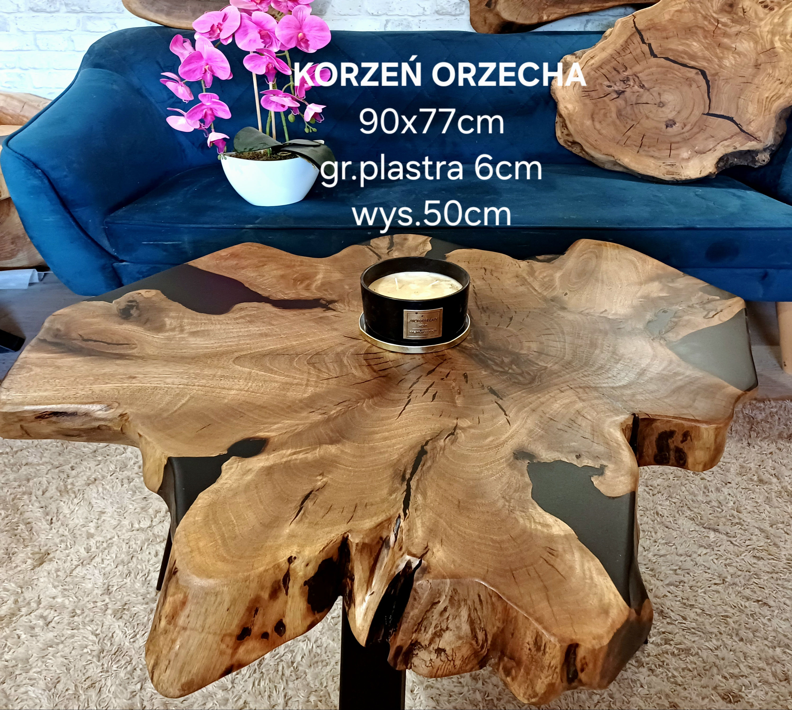 Stolik kawowy 90x77cm KORZEŃ plaster drewna OD RĘKI 