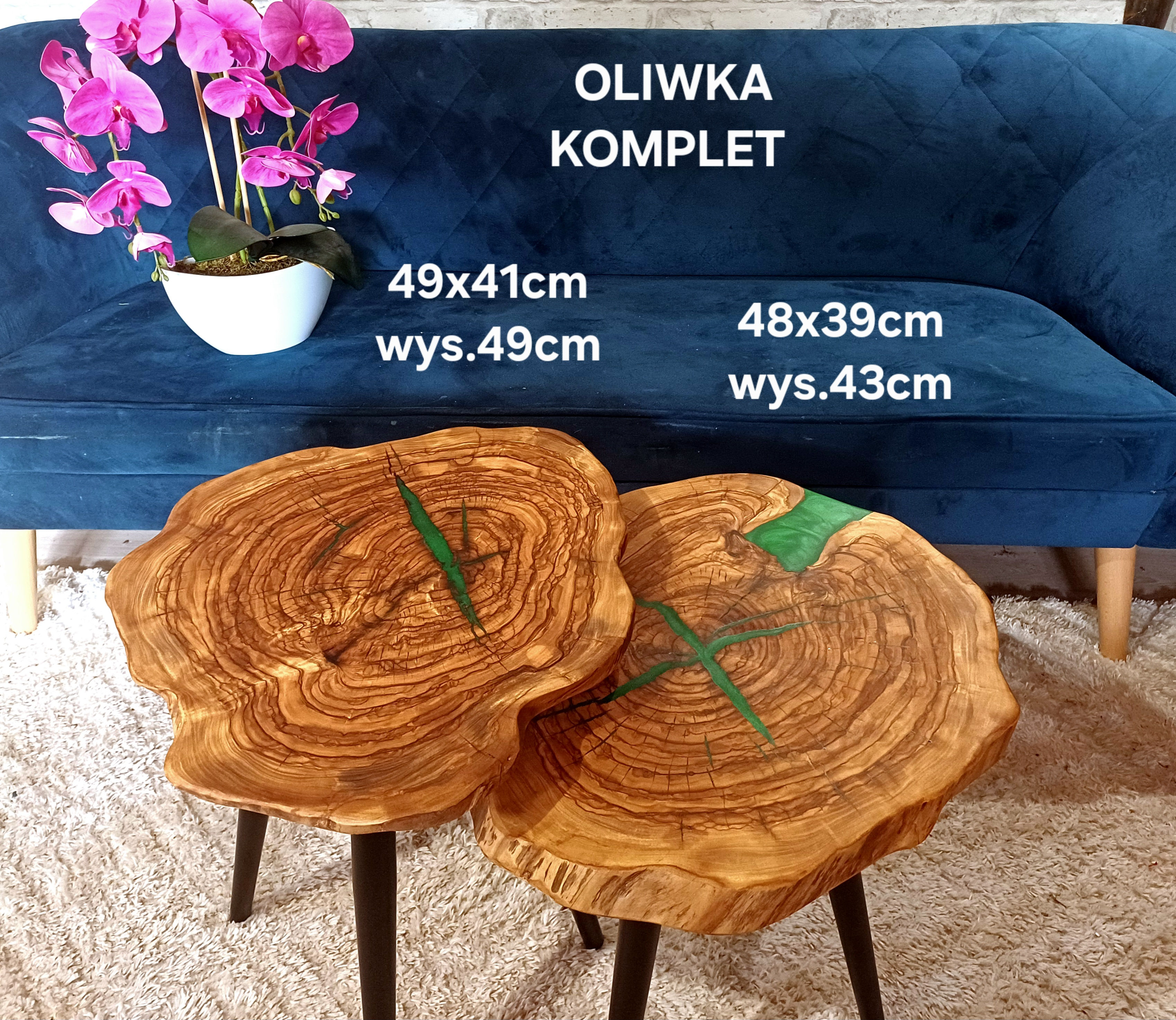 Komplet stolików kawowych OLIWKA plaster drewna OD RĘKI 