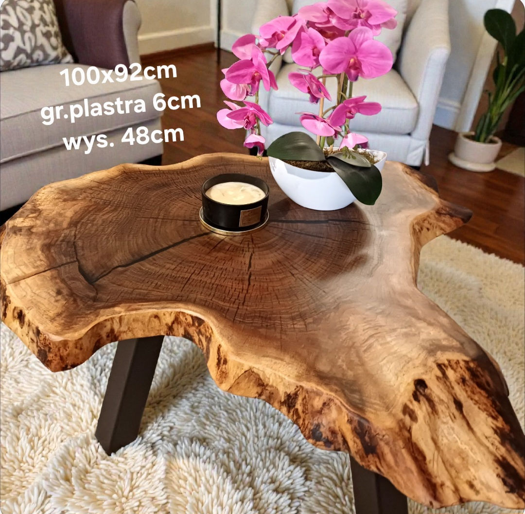 Stolik kawowy 100x92cm PIĘKNY OKAZ plaster drewna OD RĘKI 