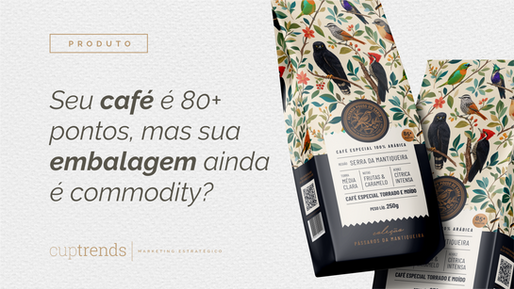 Duas embalagens modernas de café especial com design sofisticado e ilustrações coloridas de pássaros da fauna brasileira da Serra da Mantiqueira.