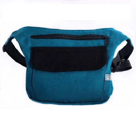 Riñonera bandolera azul con solapa negra