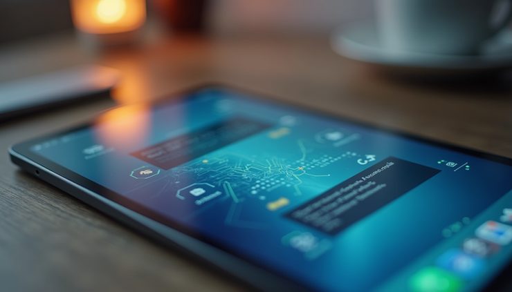 Eye-level view of a sleek digital chat interface on a tablet