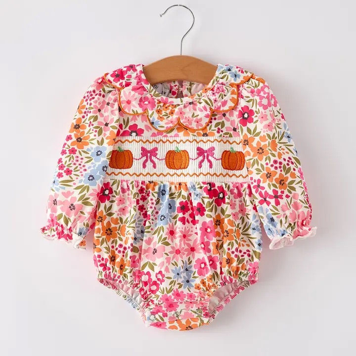 Smocked Halloween Pumpkin Bow Bodysuit