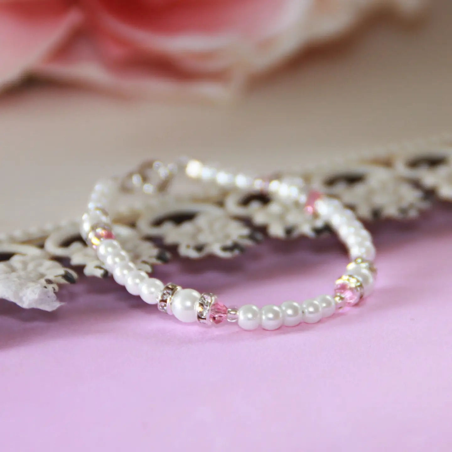 Oh So Pretty Glass Pearls & Pink Crystals Bracelet