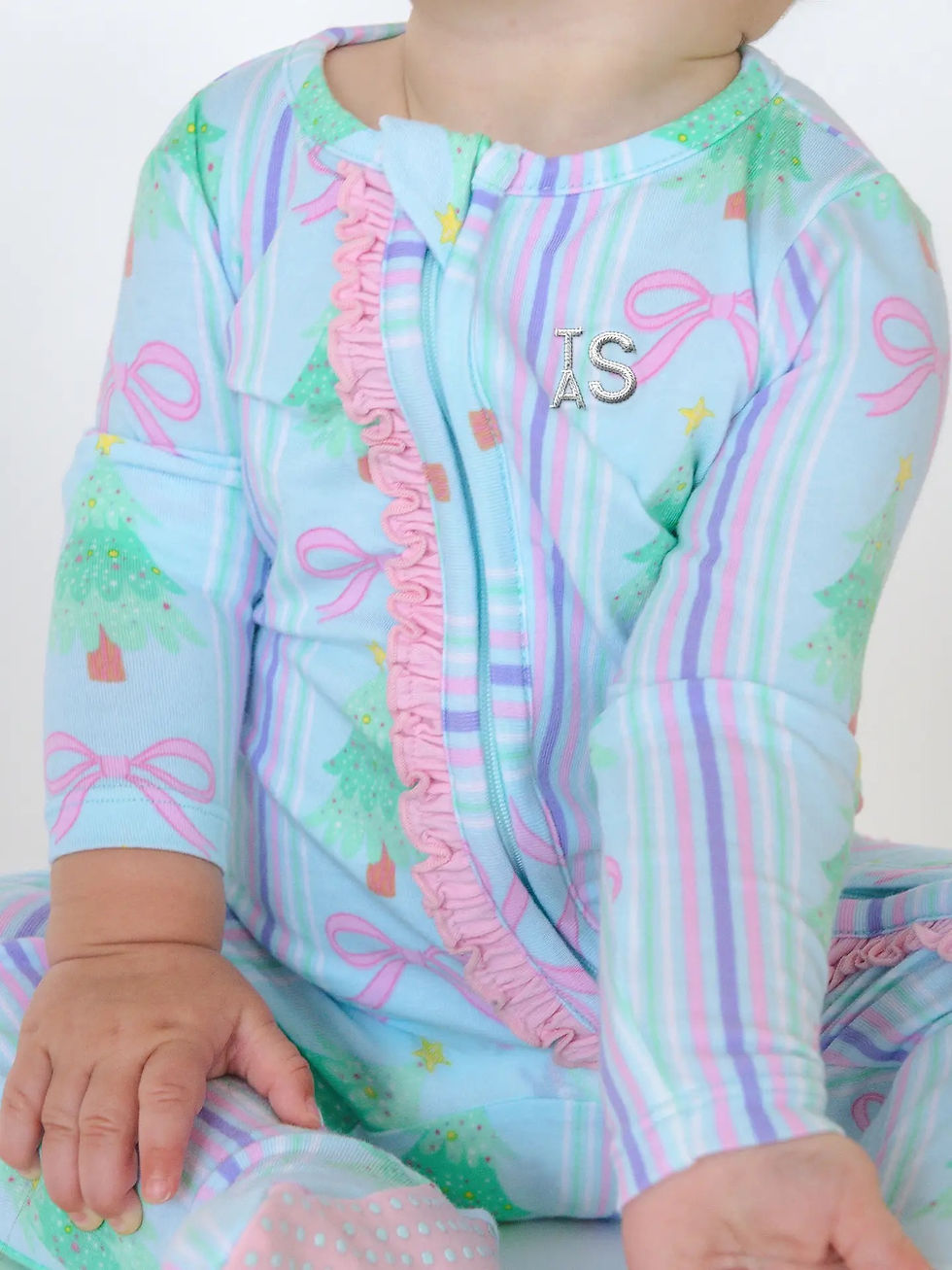 Thumbnail: Merry Bow Dreams Footed Ruffle One Piece Pajama