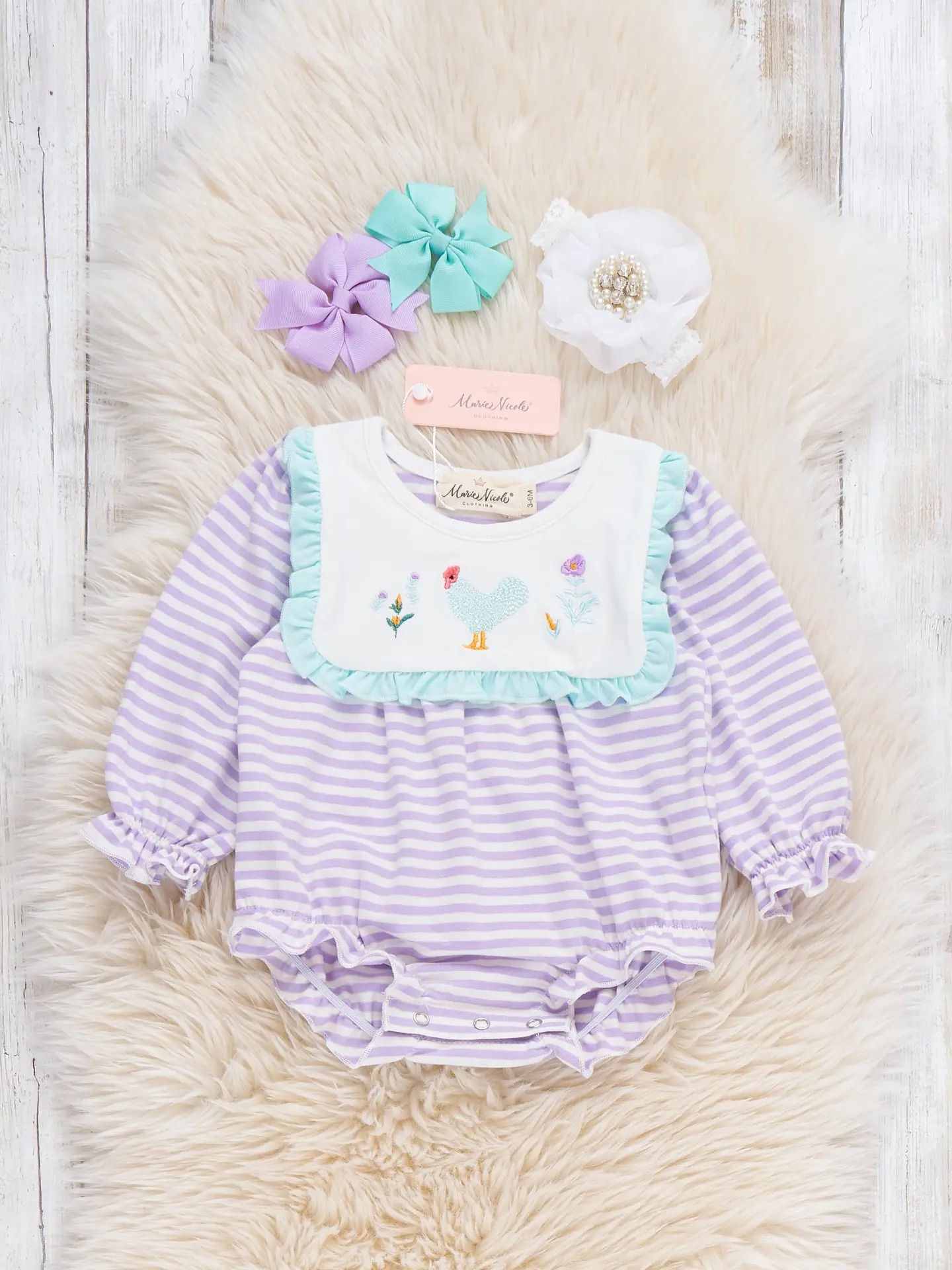 Country Chicken Striped Embroidered Bubble