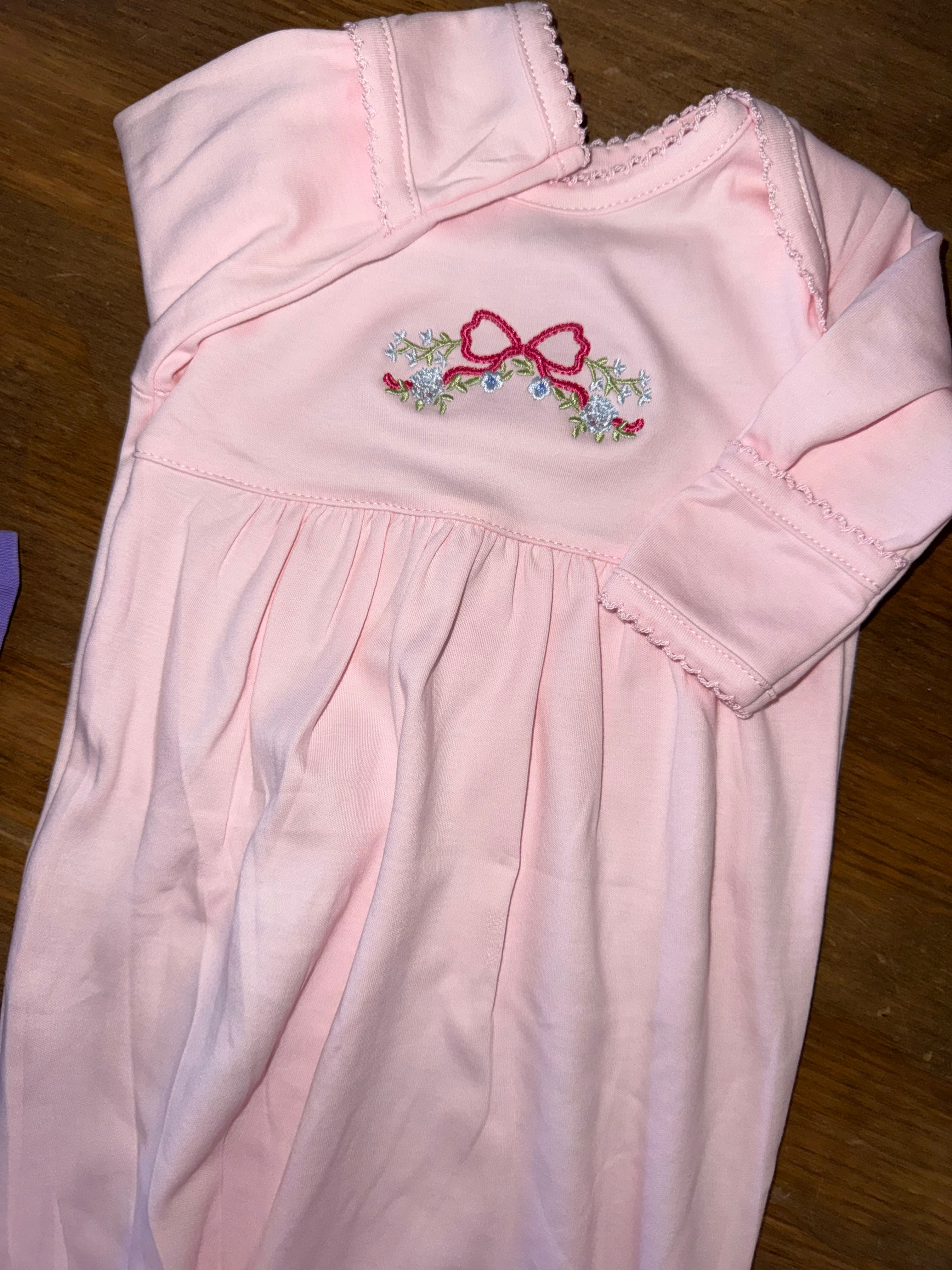 Preemie Pink Embroidered Bow Gown