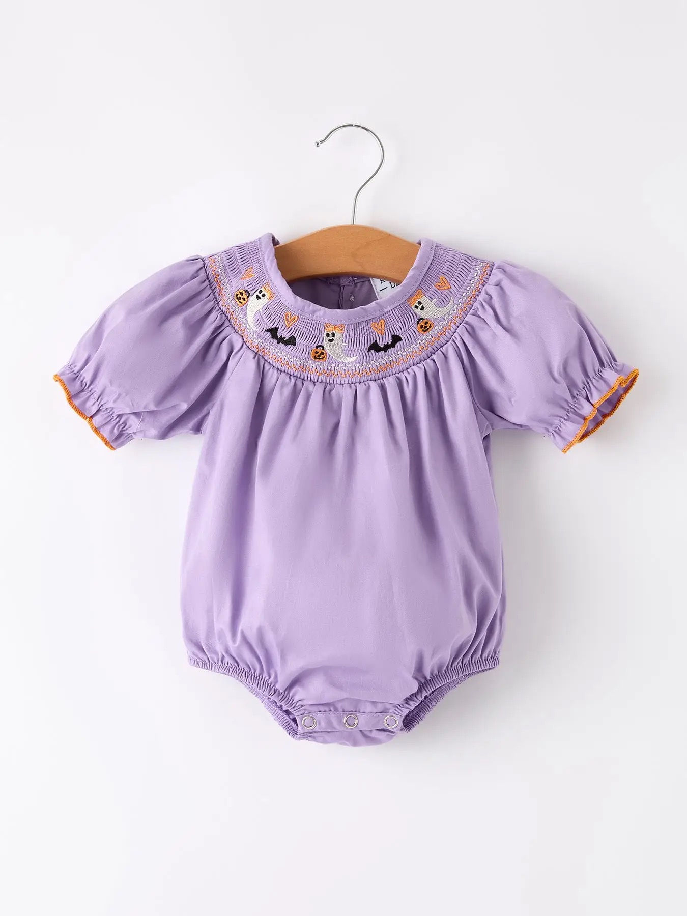 Purple Halloween Smock Embroidery Romper