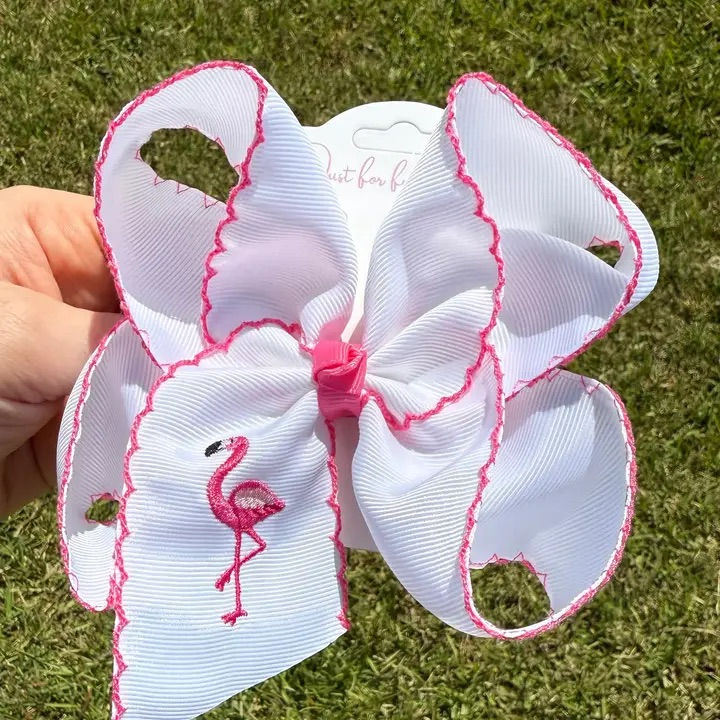 5.5-Inch Flamingo Embroidery Hair Bow