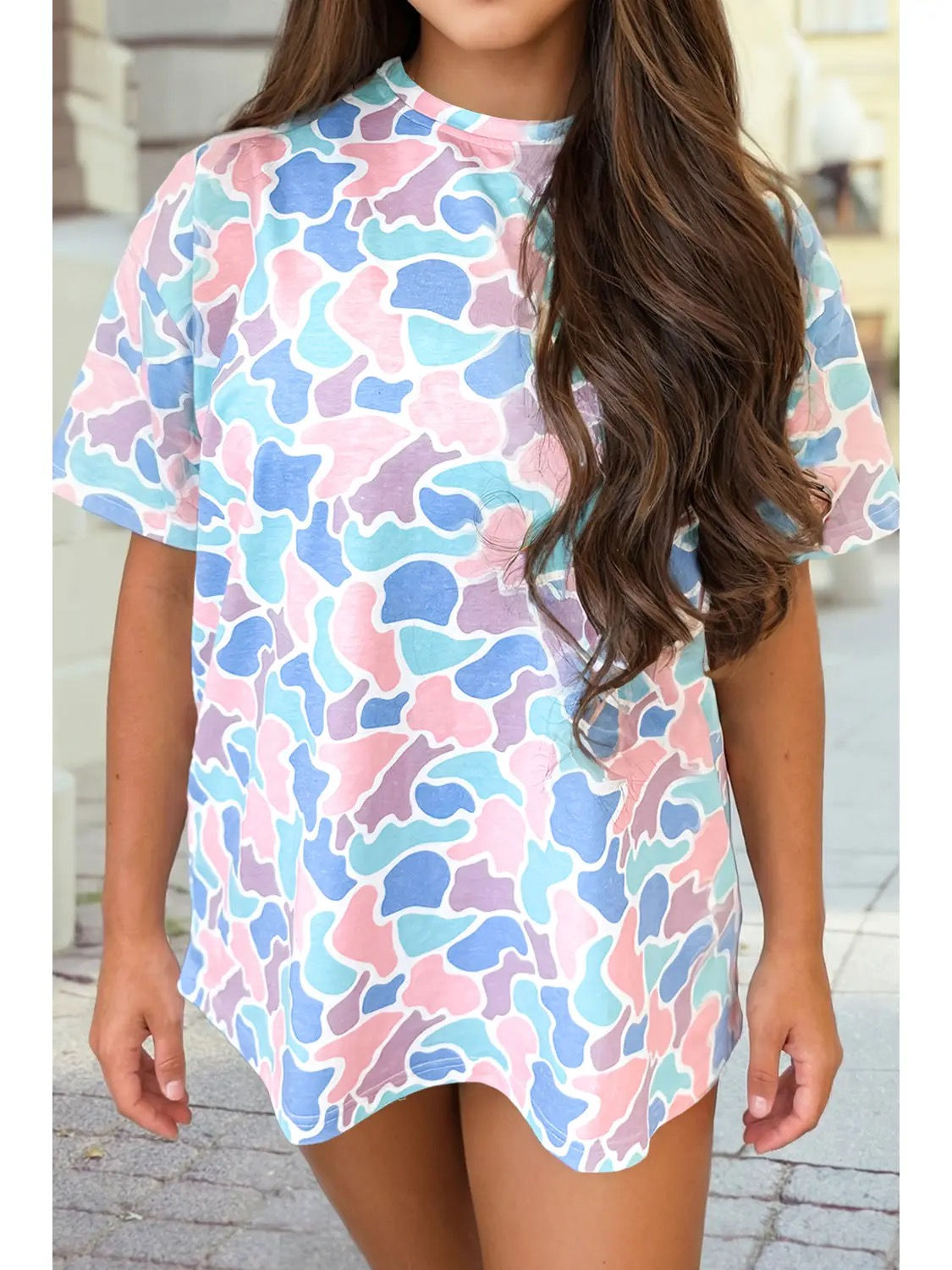 Camouflage Print Preppy Fashion Tunic Tee