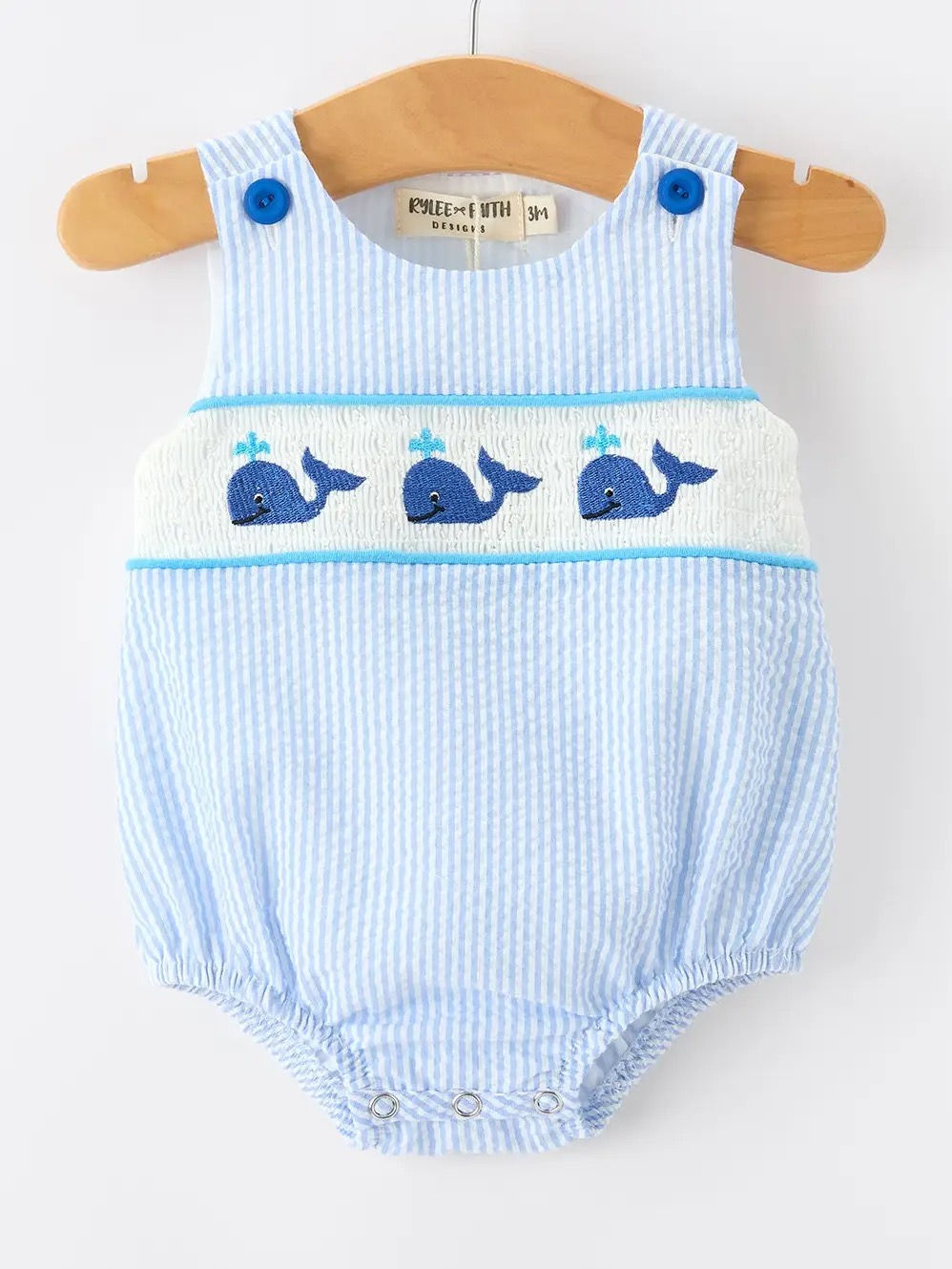 Summer Whale Embroidery Stripe Romper