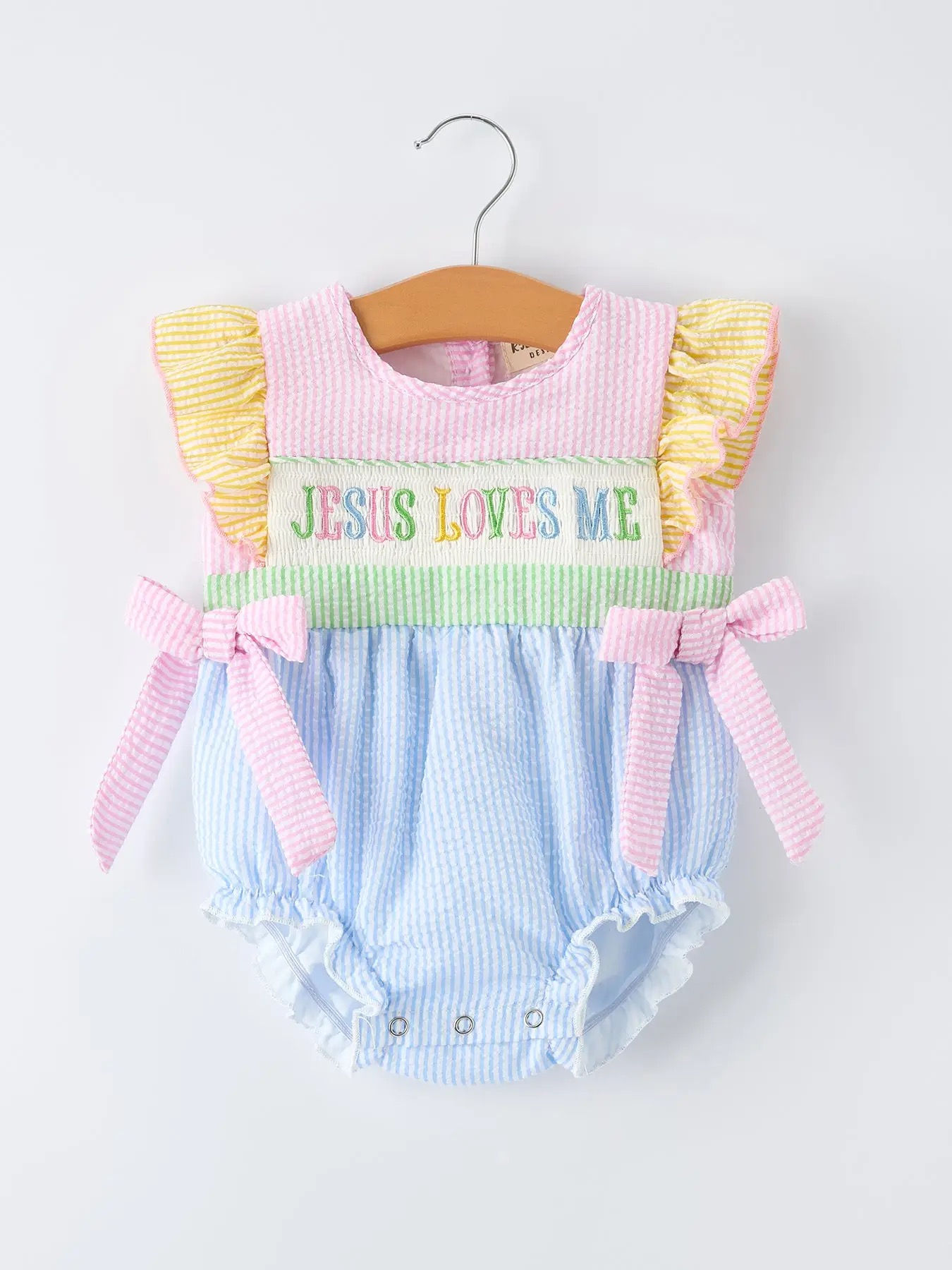 Jesus Loves Me "Embroidered Baby Girls Romper