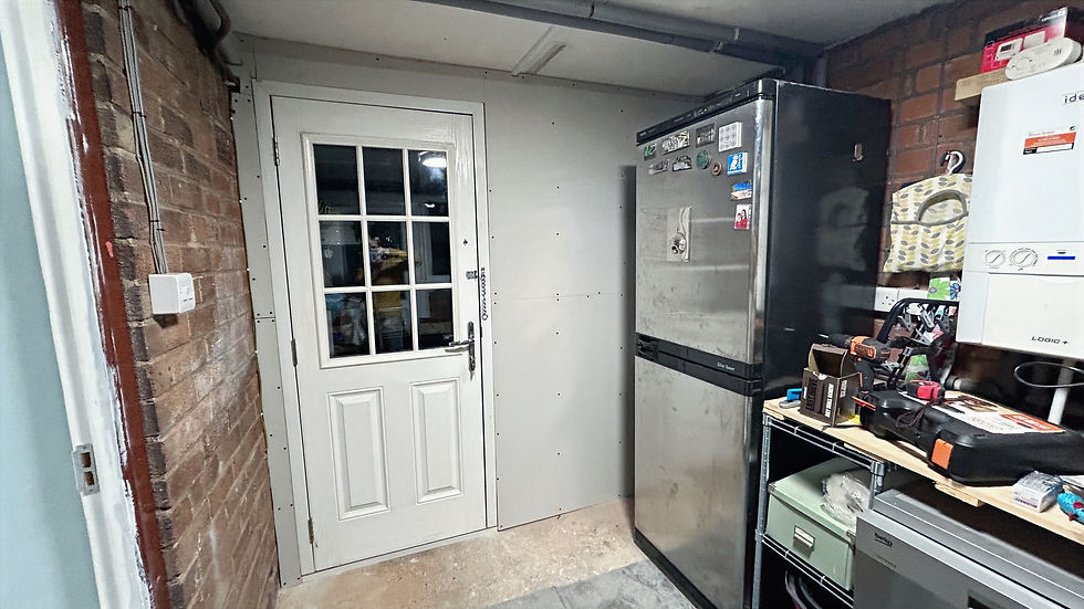 Interior garage partition wall with double glazed door
