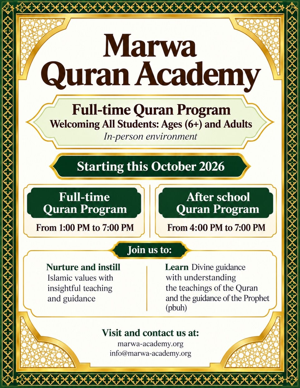 Marwa Qur’an Academy — Enrollment for October 2026