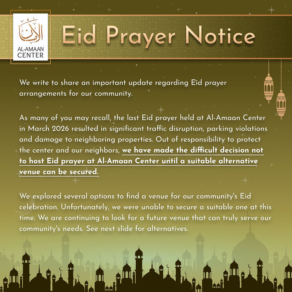 Eid Mubarak - Important Community Announcement