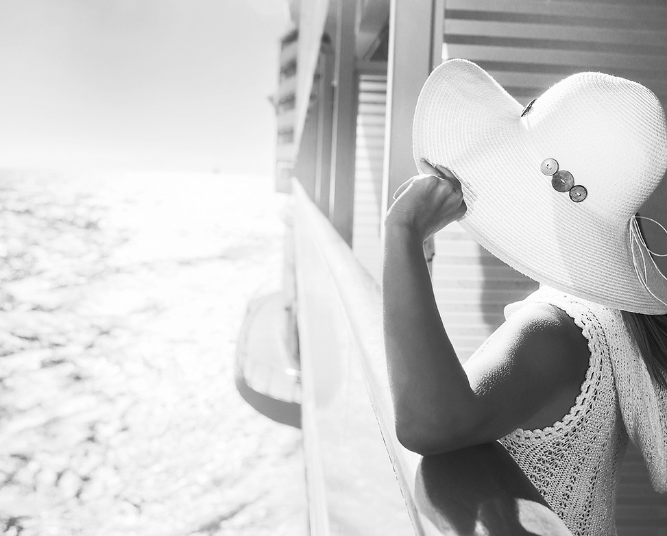 femme, chapeau, bateau, océan, croisière, soleil.