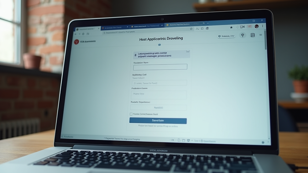 Eye-level view of a laptop screen showing a visa application form