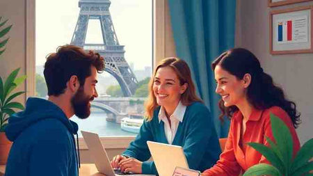 France Passeport Talent Visa 2025 for startup founders and remote workers with Eiffel Tower and digital elements