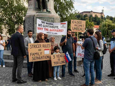Slovenia Aliens Act stricter foreign workers 2026 – infographic showing proposed changes including family reunification waiting period from 1 to 3 years, income threshold for family of 4 over €4,000 per month, B1 Slovene language requirement for permanent residence, and public consultation deadline August 26, 2026.