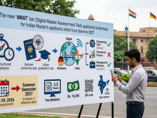 Germany introduces dMAT aptitude test for Indian Master's applicants from Summer 2027 with first exam on September 26, 2026.