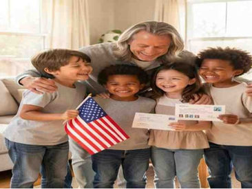 Multigenerational American family celebrating international adoption completion with National Interest Exception visa approval 2026