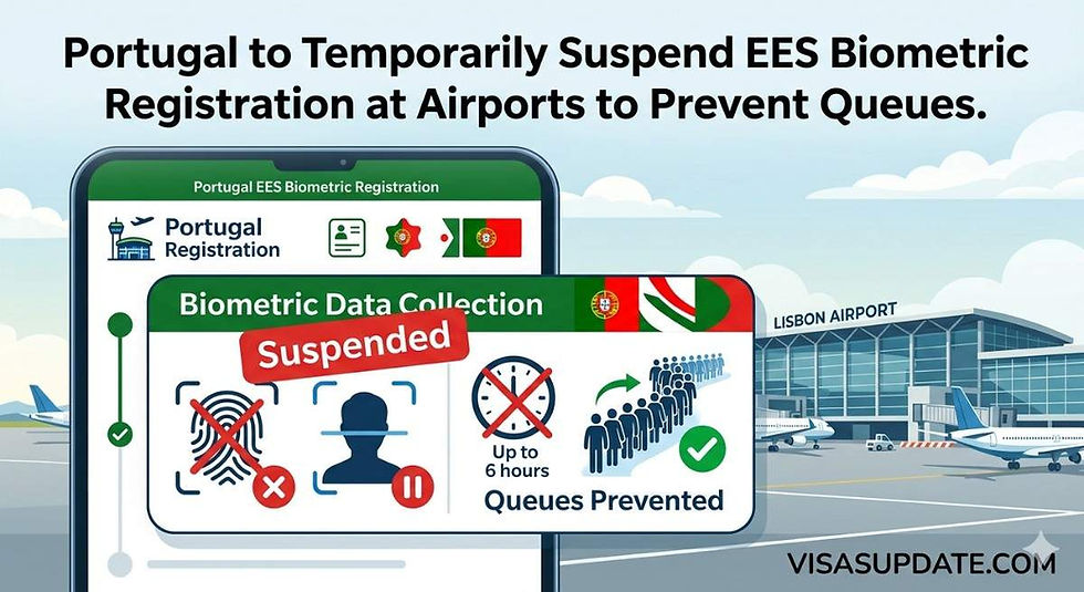 Portugal to temporarily suspend EES biometric registration at airports for up to 6 hours to prevent long queues at Lisbon, Porto, and Faro airports.

