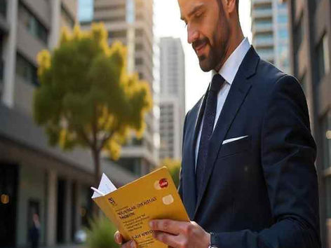 Illustration of wealthy investor reviewing New Zealand's Active Investor Plus Visa documents with Auckland skyline backdrop, showing fast approval process and investment growth opportunities