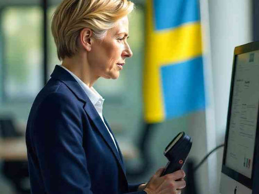 "Sweden Migration Agency officer conducts identity checks under updated protocols, using biometric tools and interviews to enforce 2025 verification updates."