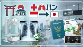 Infographic showing Japan’s tuberculosis screening expansion to Indonesian nationals, with key dates and affected applicant categories.