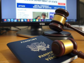 U.S. passport and visa stamp with State Department website on screen, representing the 2026 public charge FAQ and nonimmigrant visa revocation risks.