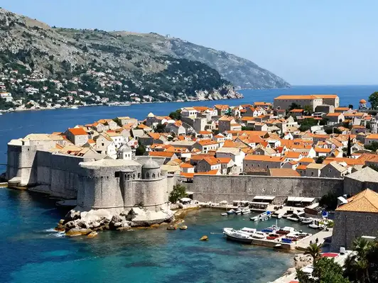 Breathtaking aerial view of Dubrovnik's historic old town and turquoise Adriatic Sea – dream destination for Croatia seasonal work visa 2026 tourism jobs
