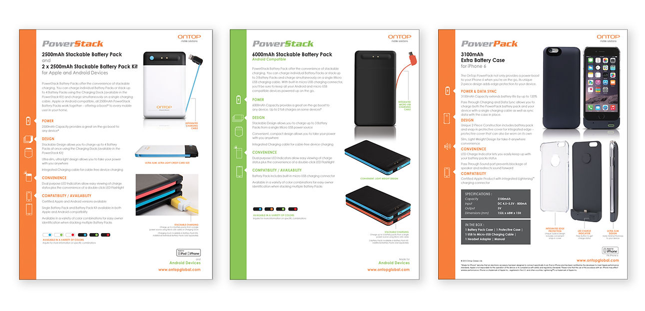 product development collateral spec sheet design