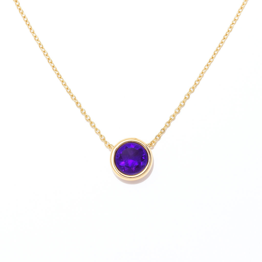 14kt Yellow Gold Bezel Amethyst Necklace