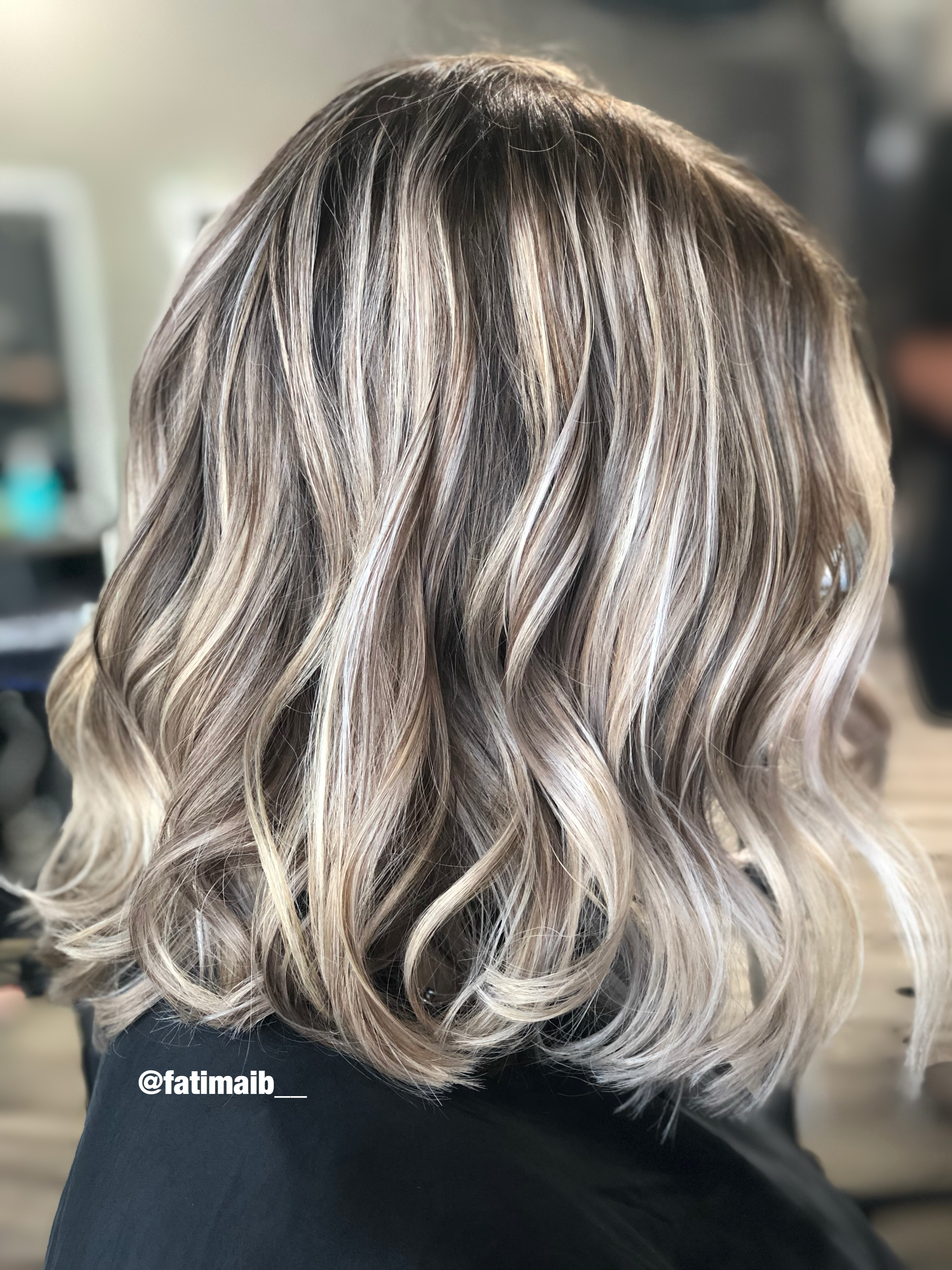 Ash blonde balayage & blowout by Fatima