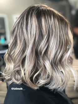 Ash blonde balayage & blowout by Fatima