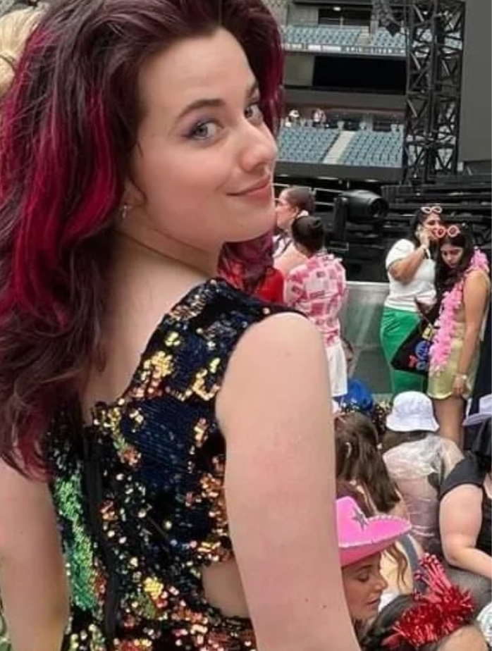 Zoe Hasegawa in sequined jumpsuit at Harry Styles concert 2023