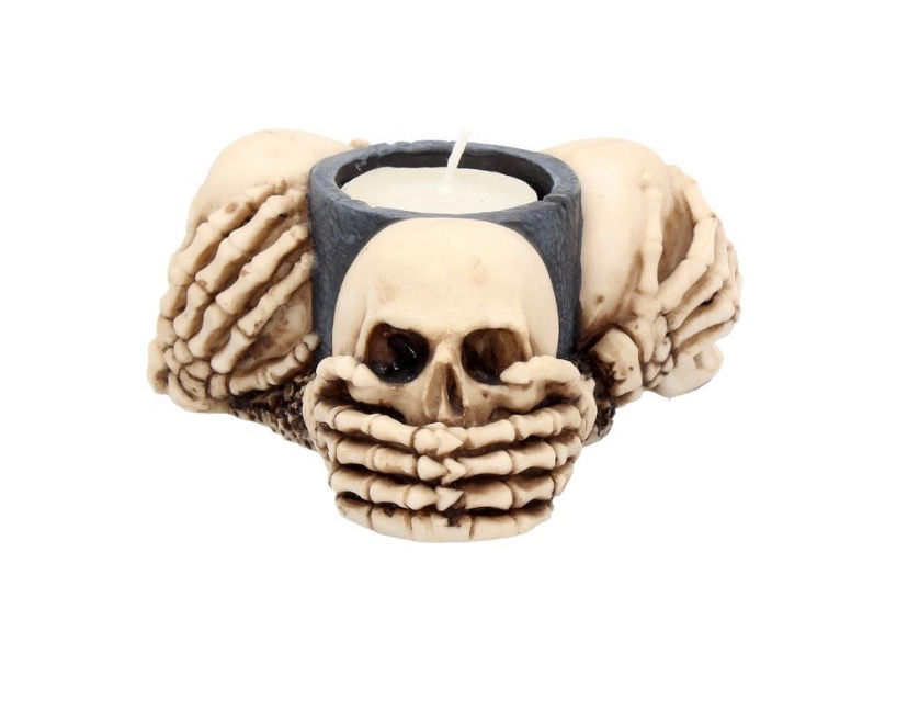 Three Wise Skulls Tealight Holder 11cm