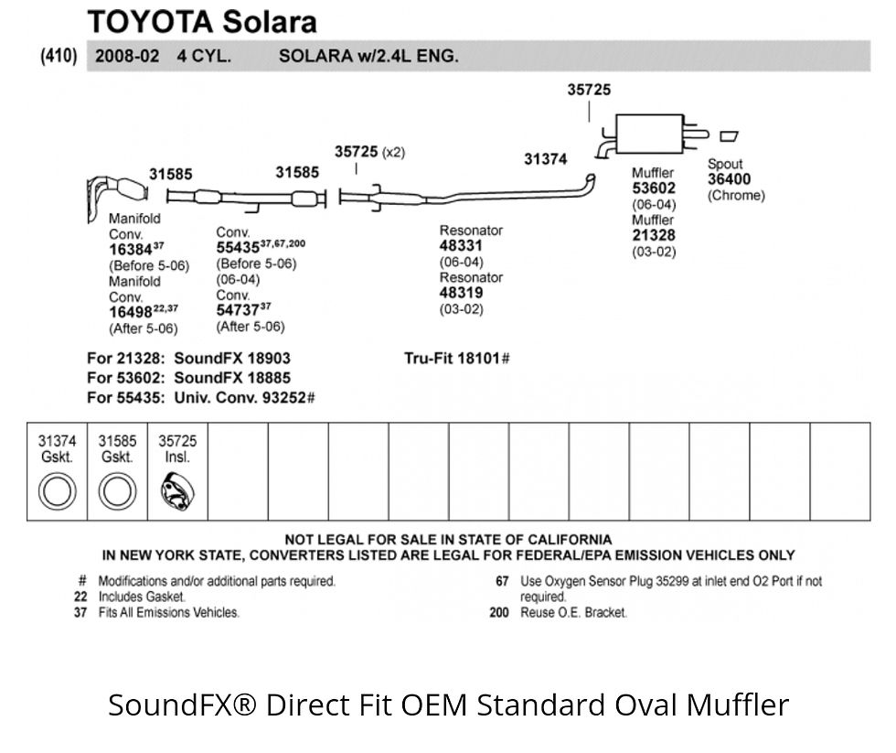 Thumbnail: Walker 18885 SoundFX Muffler, for 2006-2002 Toyota Camry, 08-04 Toyota Solara 
