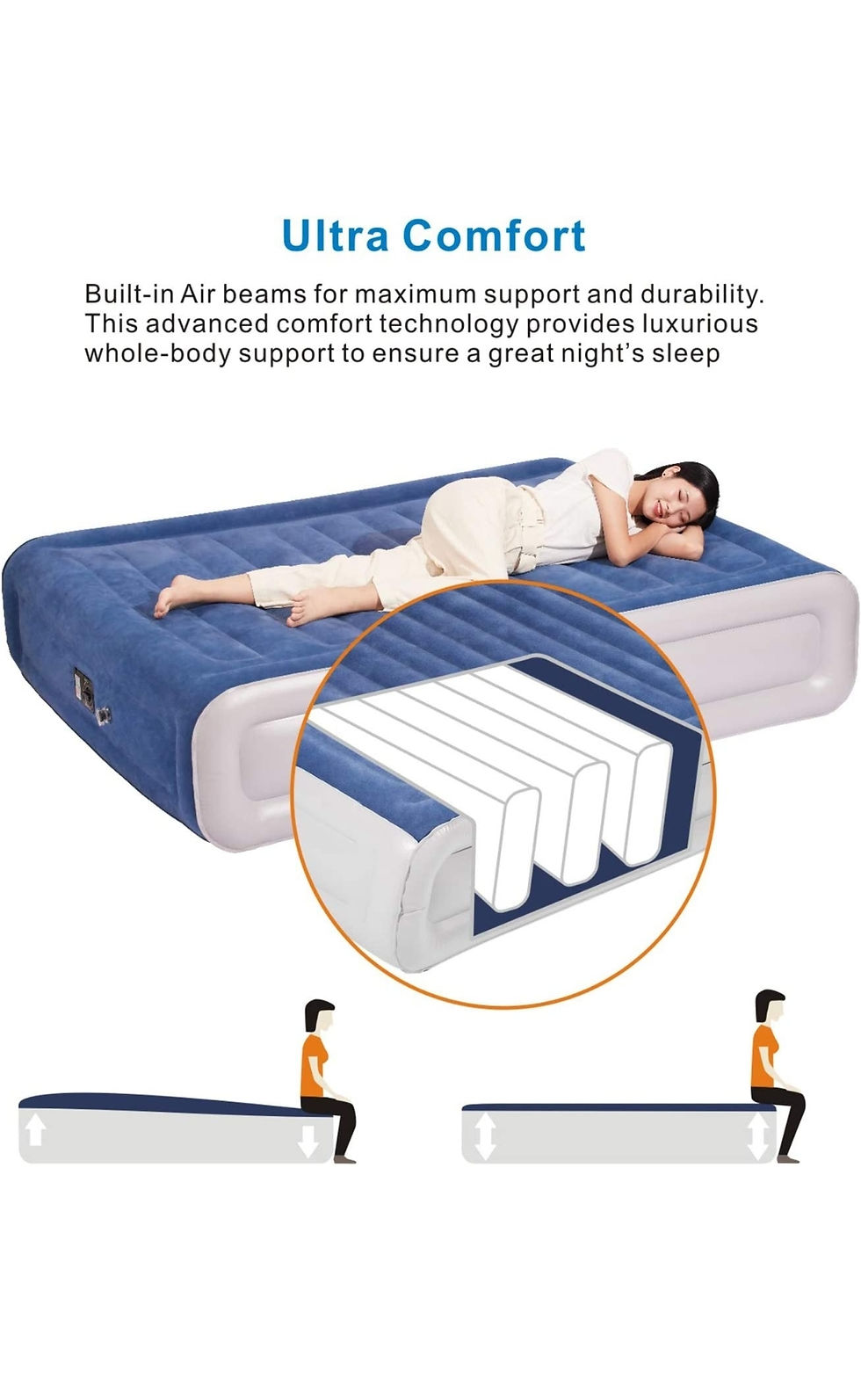 Thumbnail: Air Bed with Built-in Electric Pump, Queen Size for Home, Camping, Travel