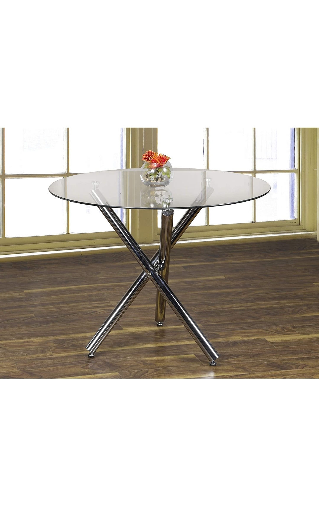 K LIVING Treston Dining Table with Glass Top and Chrome Base