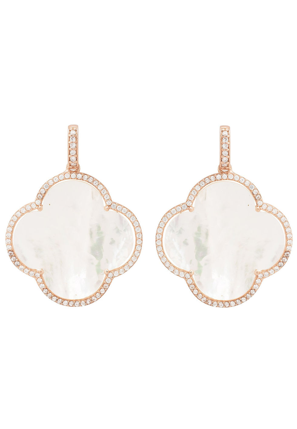 Open Clover Large Mother of Pearl Gemstone Earrings Rosegold