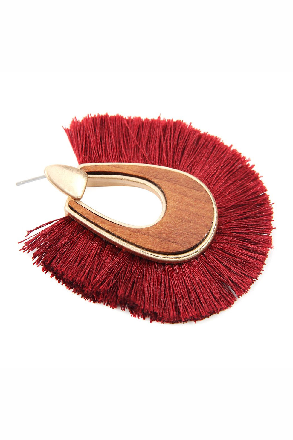 Thumbnail: B2e2725 - Wood With Thread Tassel Post Earrings
