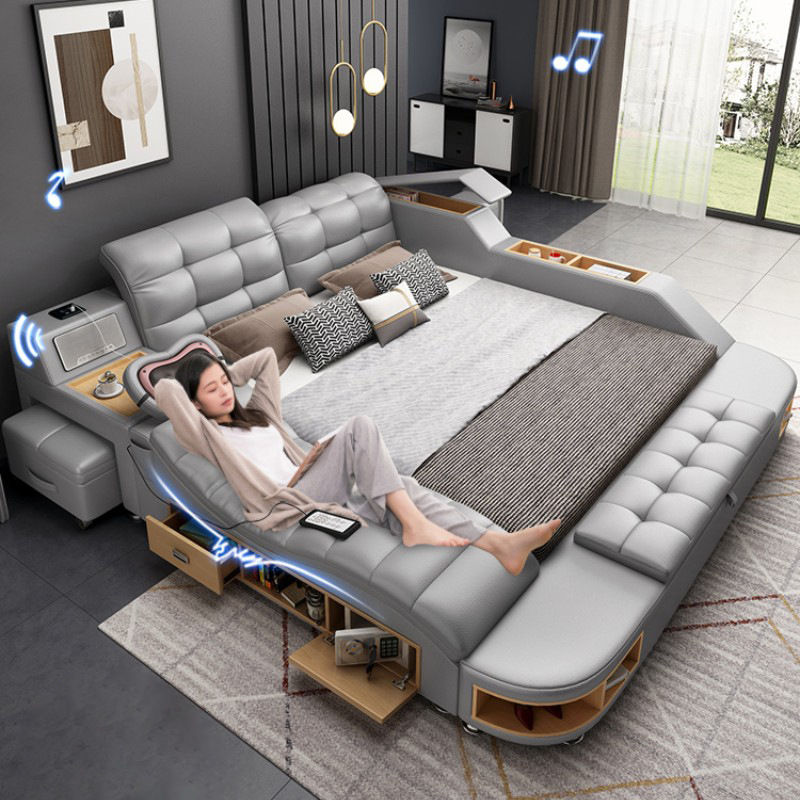 Thumbnail: Wholesale Hot Custom Logo bedroom furniture wood frame tatami leather multifunc