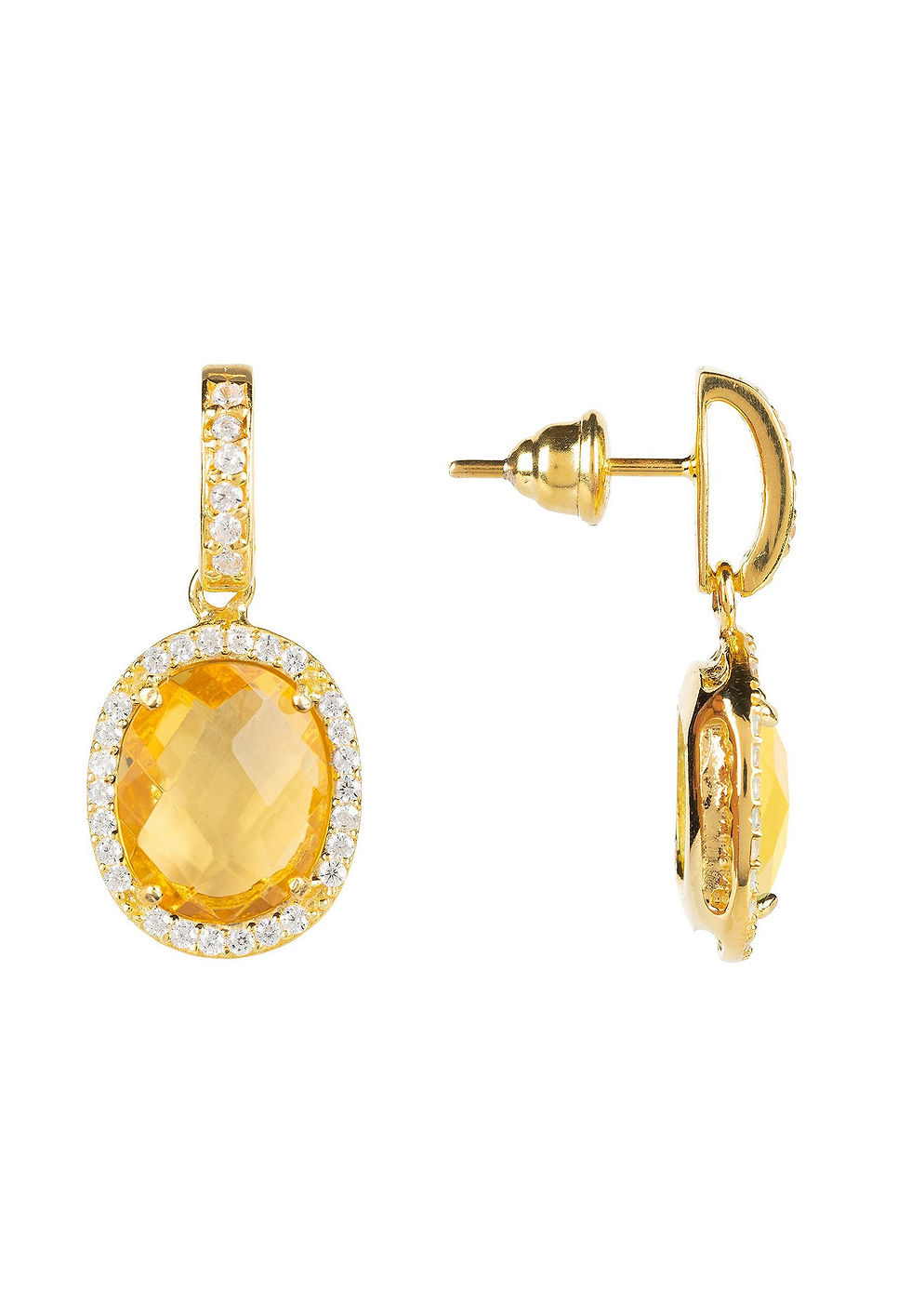 Thumbnail: Beatrice Oval Gemstone Drop Earrings Gold Citrine Hydro