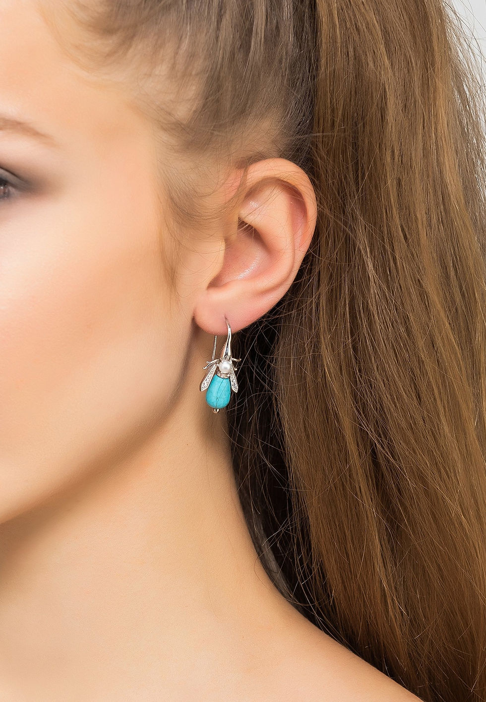 Thumbnail: Turquoise Honey Bee Earrings Silver