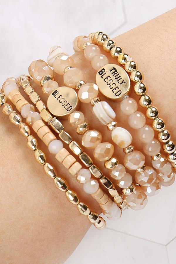 Thumbnail: Hdb2834 - "Truly Blessed" Charm Mix Beads Bracelet