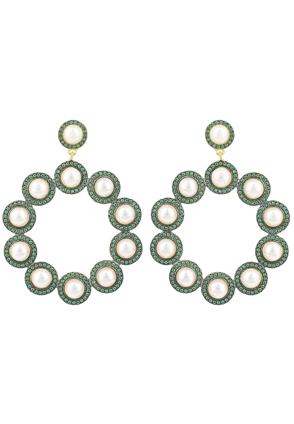 The Gatsby Pearl Earrings Emerald Green CZ Gold