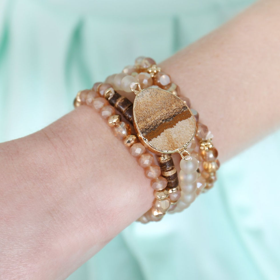 Thumbnail: Hdb2736 - Natural Stone Charm Mixed Beads Bracelets