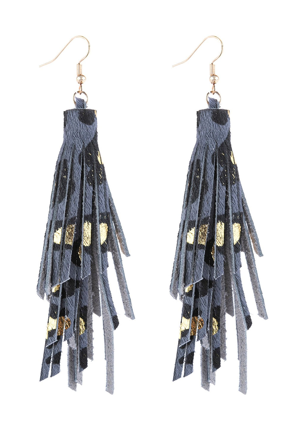 Thumbnail: Hde3051 - Leopard Print Leather Tassel Earrings